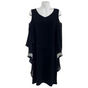 NWT Glamour Nights Black Silver Cold Shoulder Cocktail Dress Womens 8